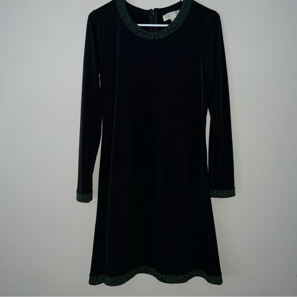 Michael Kors Black Green Knit Dress Knee Length Long Sleeve Women’s Size Small